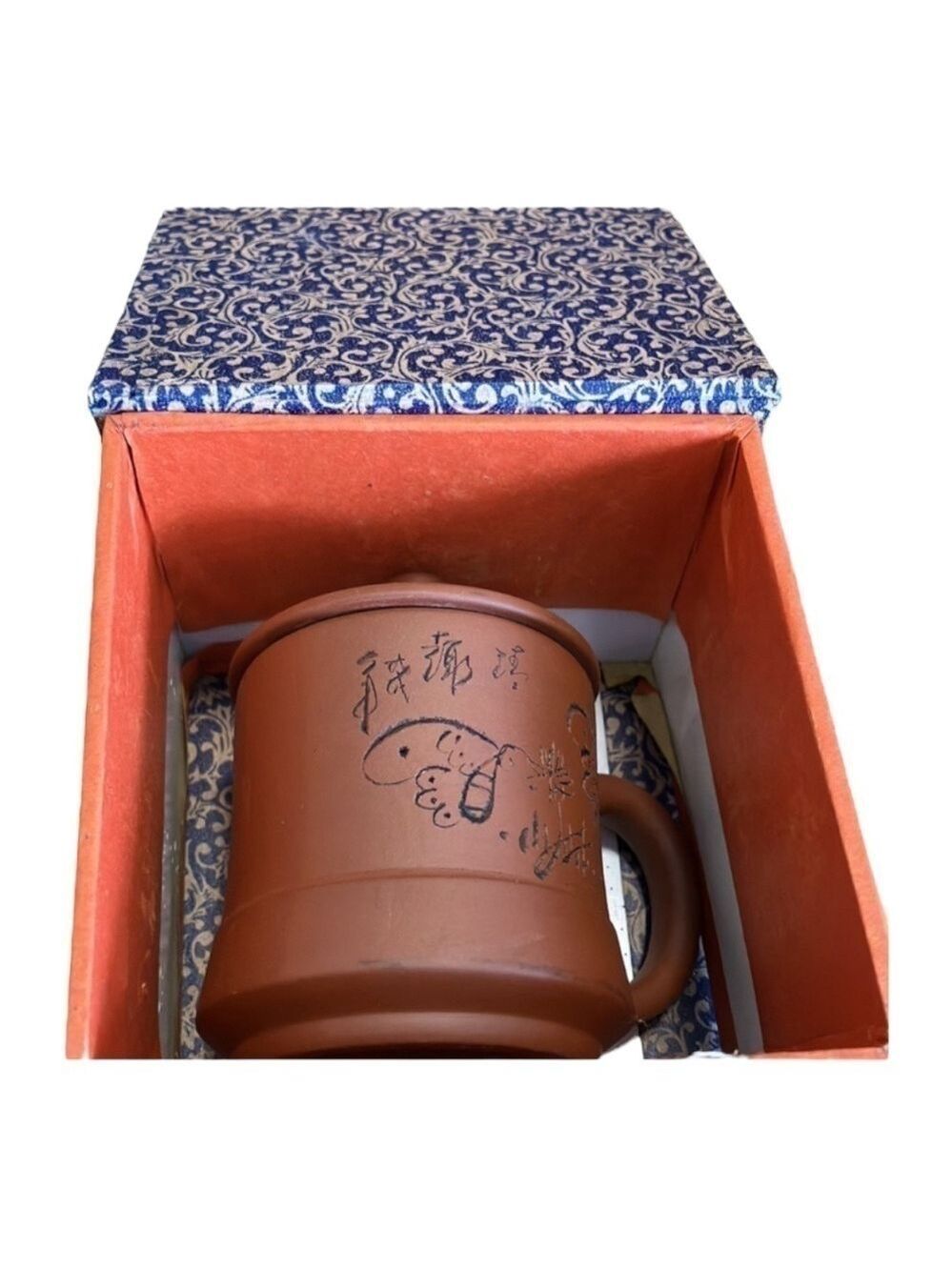 Chinese Lidded Clay Teacup Bottom Stamp 3x3 1/2 Storage Box